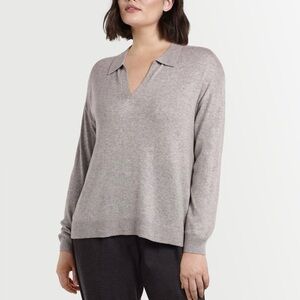 Reitmans Cashmere Blend Johnny Collar Pullover Sweater in Heather Iron Grey